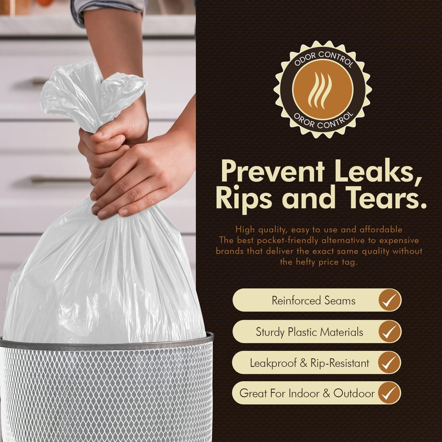 4 Gallon Small White Trash Bags – Extra Strong, 150 Pack