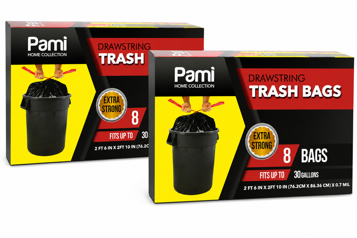 Heavy Duty 30 Gallon Drawstring Trash Bags – Black, Pack of 8