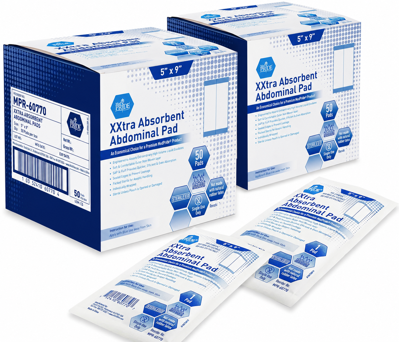 5" × 9" Extra Absorbent Sterile Abdominal ABD Pads – Individually Wrapped, 50ct