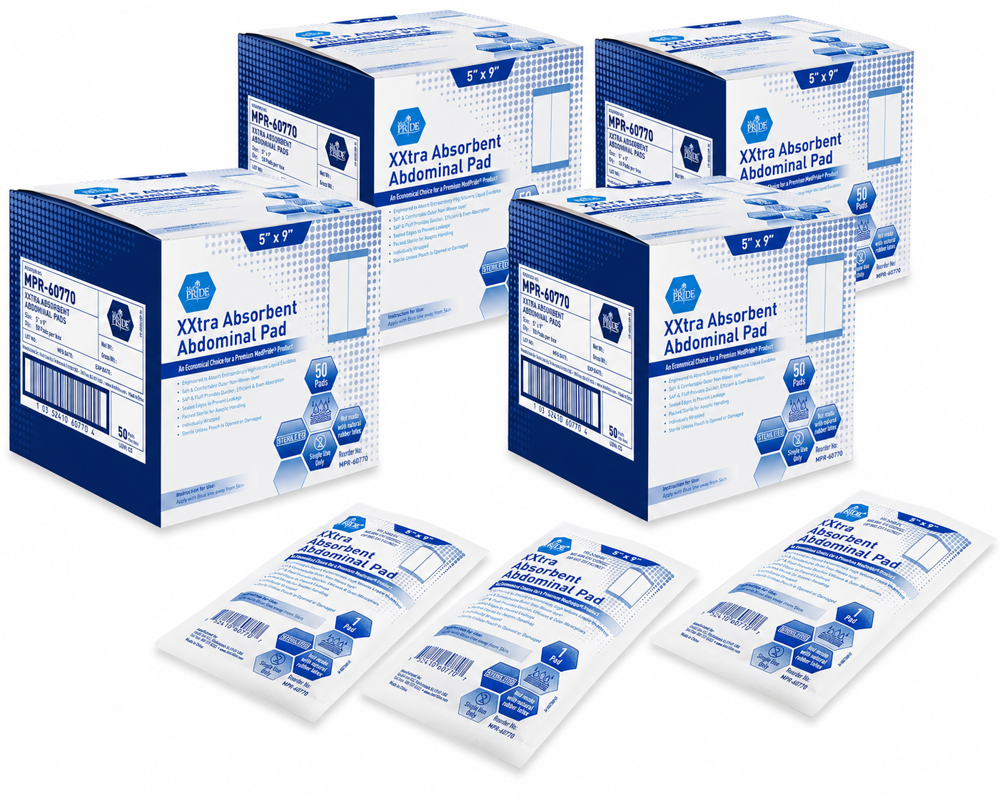 5" × 9" Extra Absorbent Sterile Abdominal ABD Pads – Individually Wrapped, 50ct