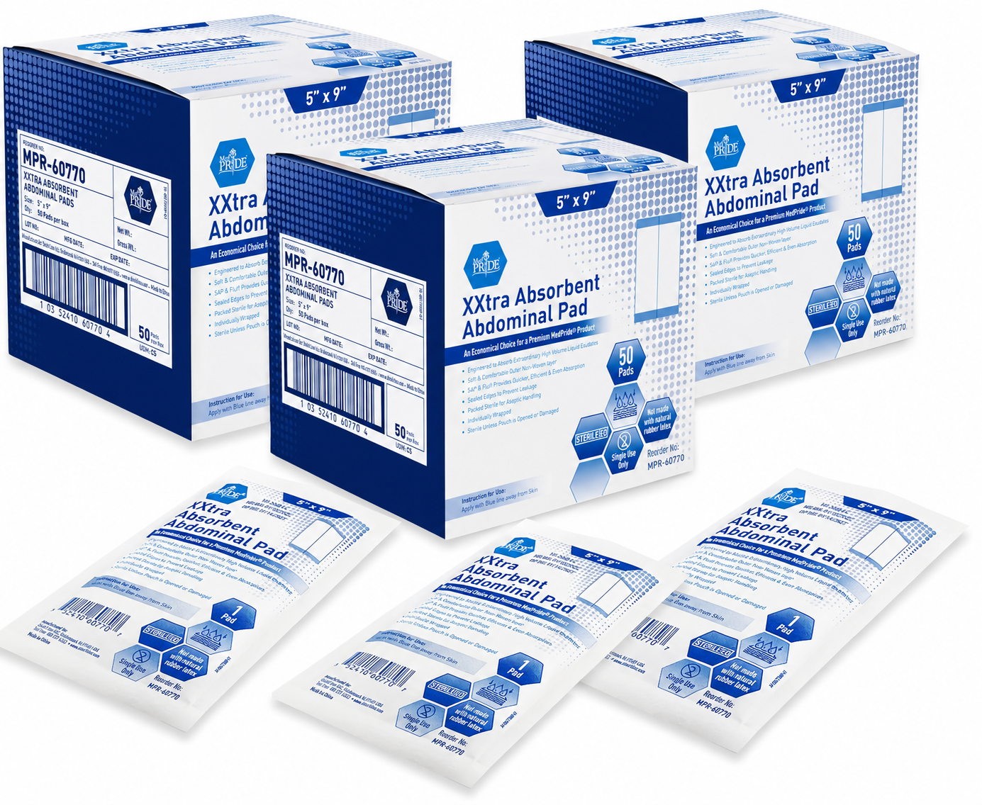 5" × 9" Extra Absorbent Sterile Abdominal ABD Pads – Individually Wrapped, 50ct
