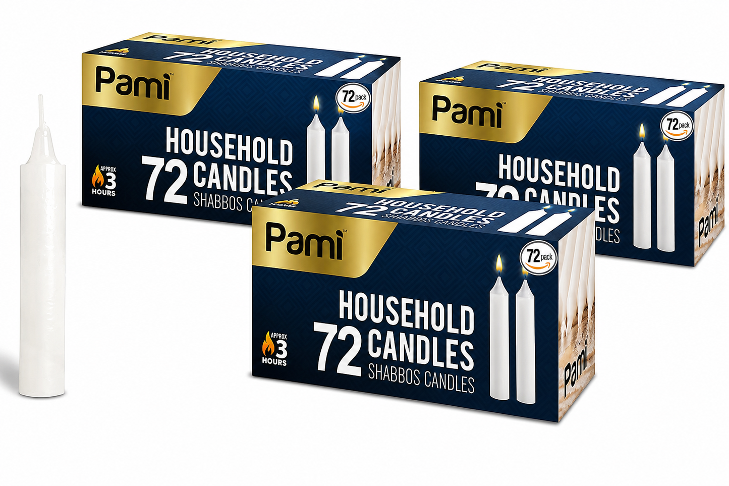 Shabbat Household Candle Sticks, 3-Hour Burn - 72 Pack
