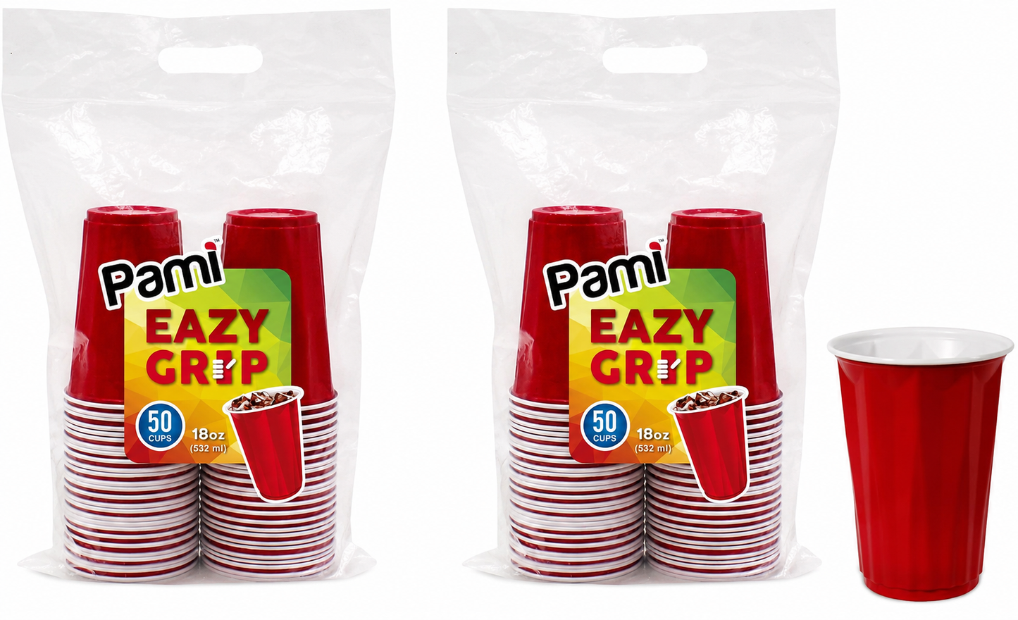Easy Grip 18oz Disposable Plastic Party Cups – Red, 50 Pack