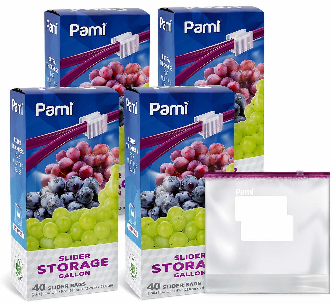 Gallon Size Slider Storage Bags, Expandable Bottom - 40 Pack