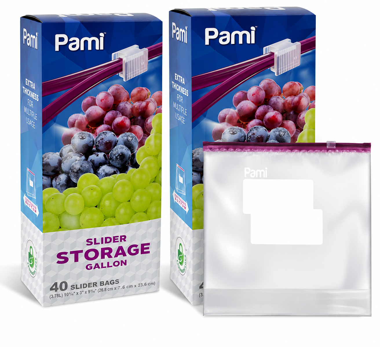 Gallon Size Slider Storage Bags, Expandable Bottom - 40 Pack