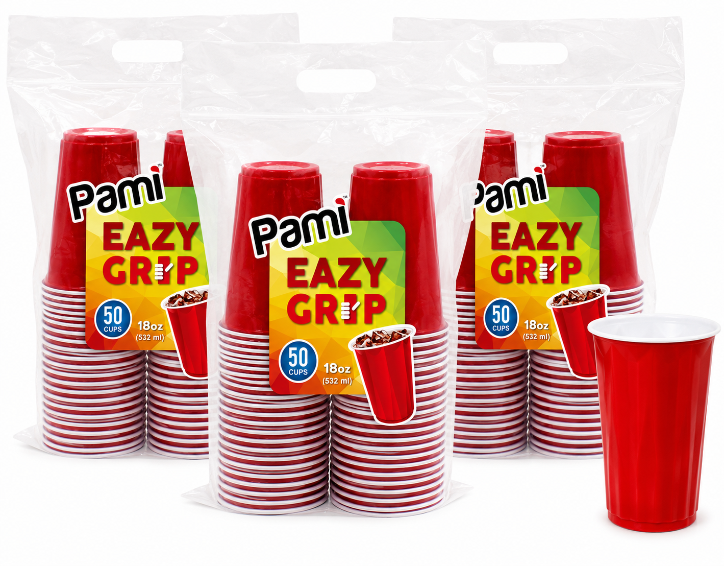 Easy Grip 18oz Disposable Plastic Party Cups – Red, 50 Pack