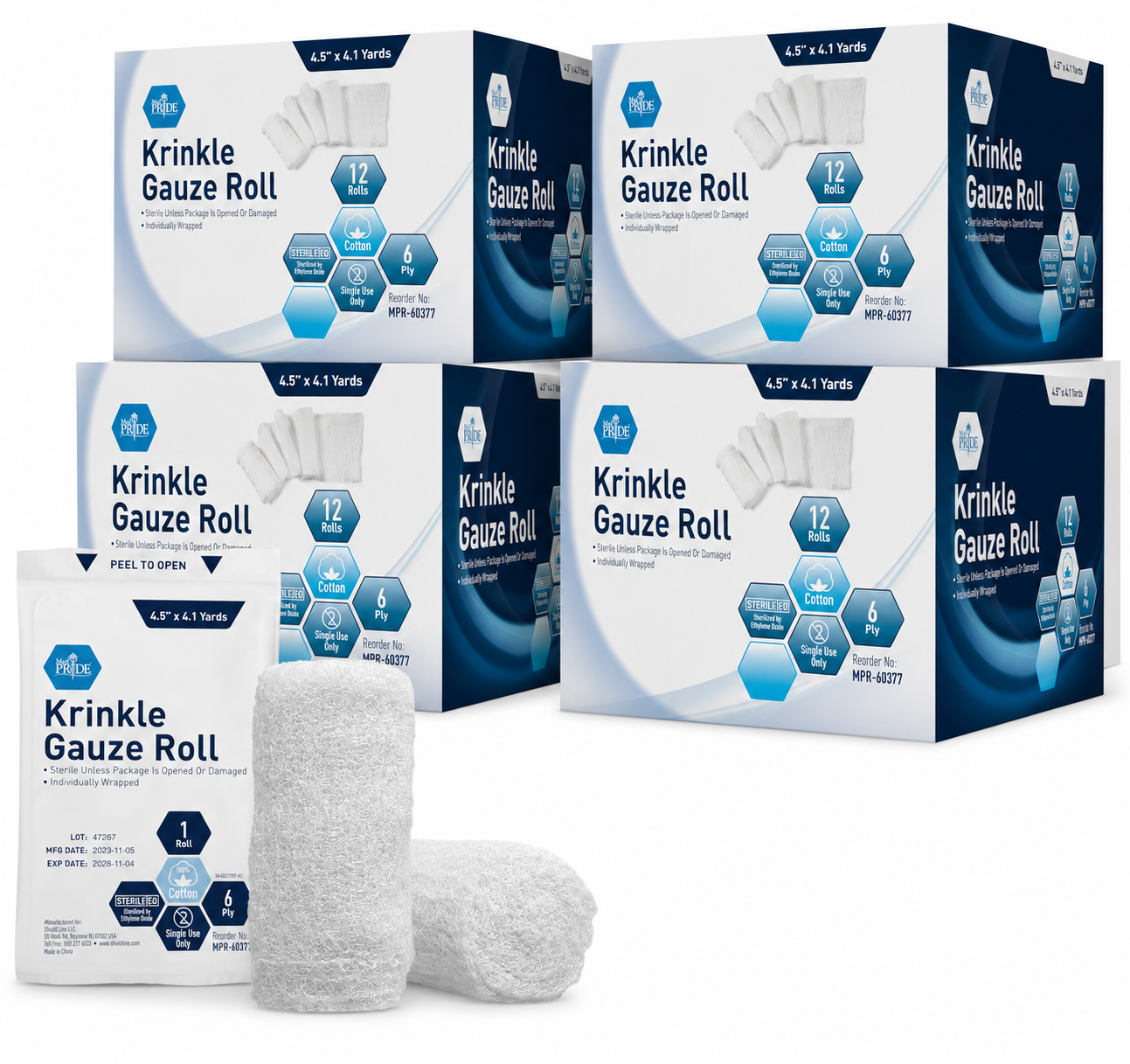 Sterile Krinkle Gauze Rolls – 6-Ply Absorbent Wound Dressing