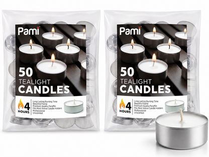 Tealight Candles – 4 Hour Burn Time, 50ct Bag