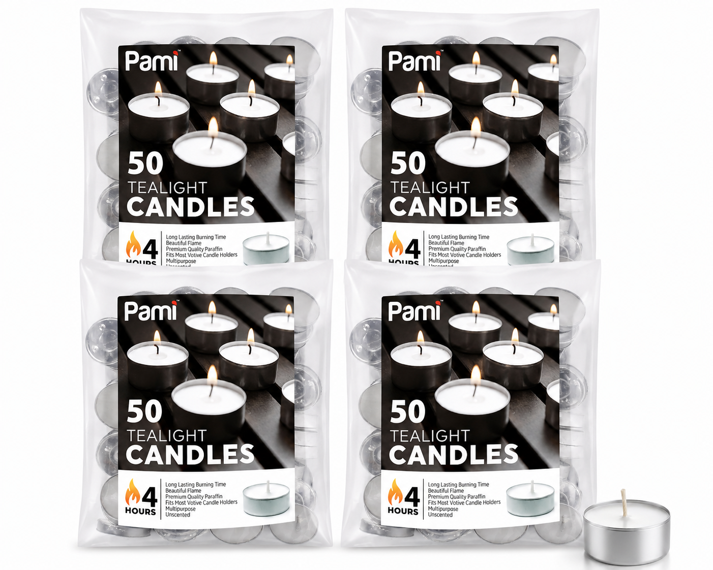 Tealight Candles – 4 Hour Burn Time, 50ct Bag
