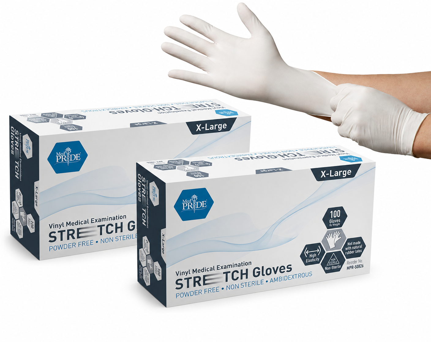 Ultra-Stretch Vinyl Medical Examination Gloves - Box of 100