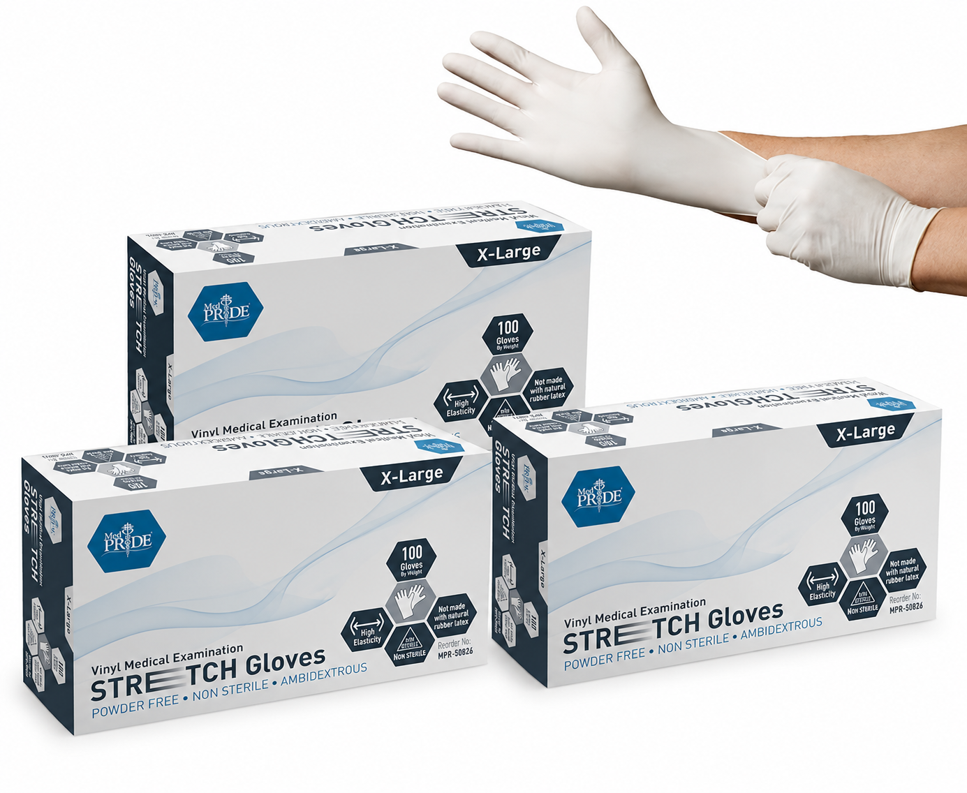 Ultra-Stretch Vinyl Medical Examination Gloves - Box of 100