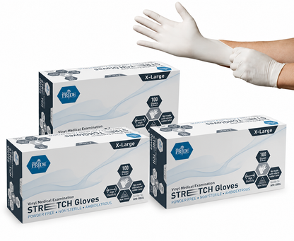 Ultra-Stretch Vinyl Medical Examination Gloves - Box of 100