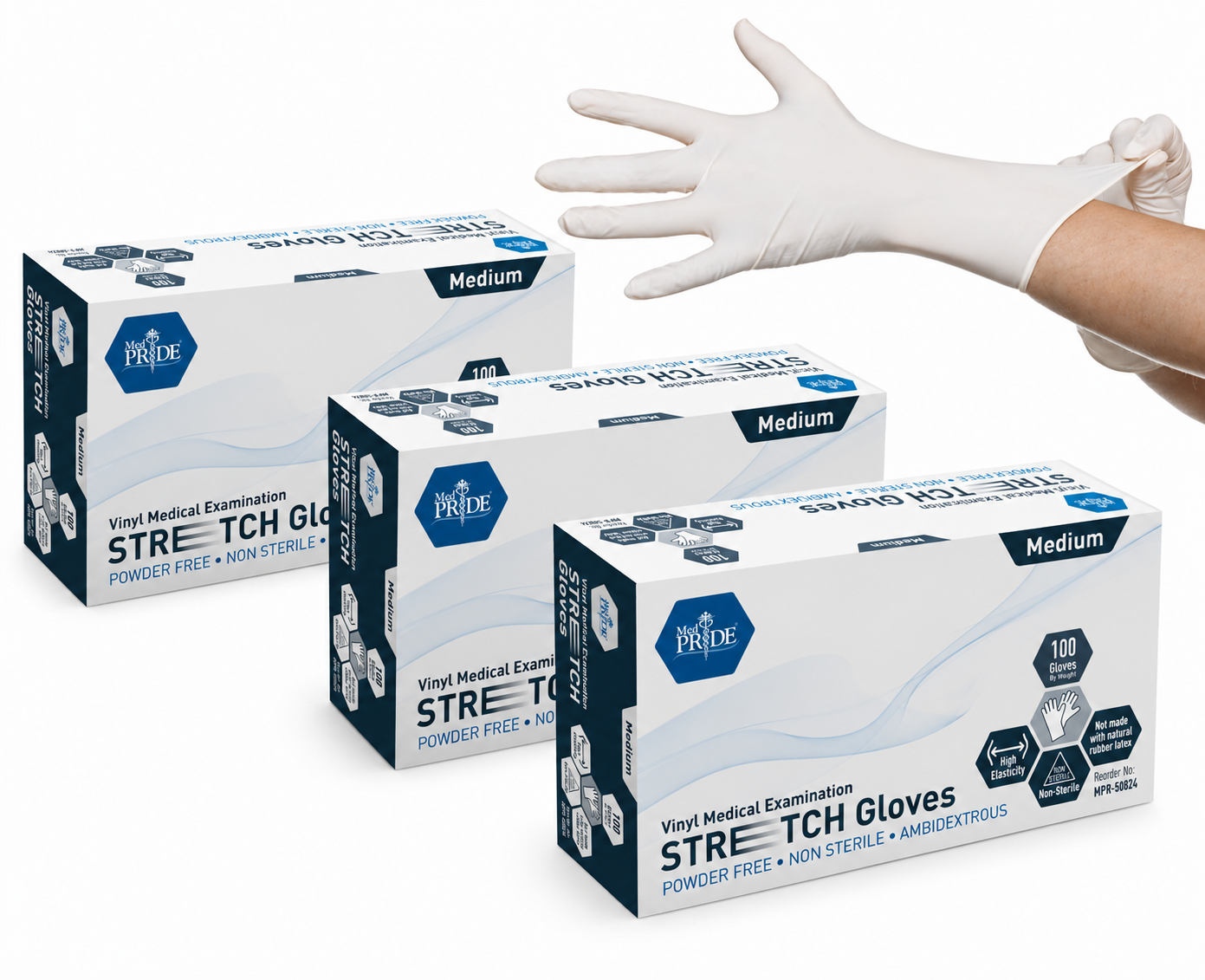 Ultra-Stretch Vinyl Medical Examination Gloves - Box of 100