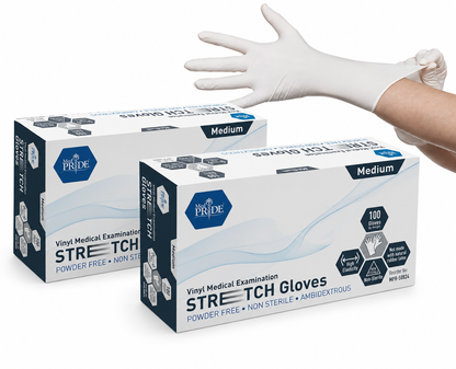 Ultra-Stretch Vinyl Medical Examination Gloves - Box of 100