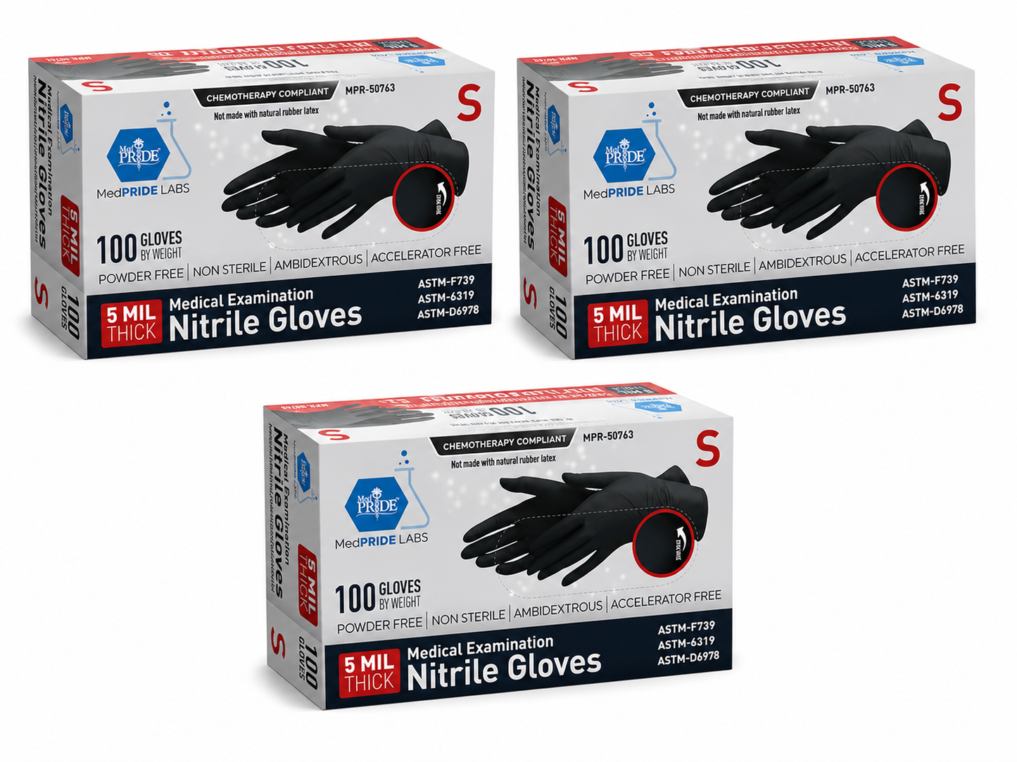 5 Mil Black Nitrile Examination Gloves, Chemo Compliant - Box of 100