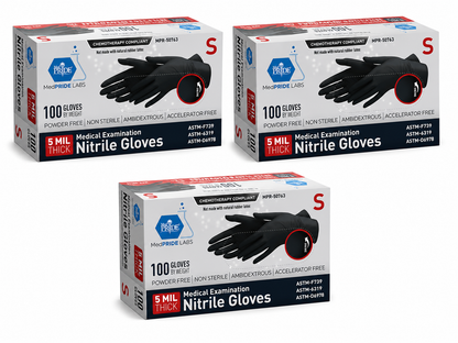 5 Mil Black Nitrile Examination Gloves, Chemo Compliant - Box of 100