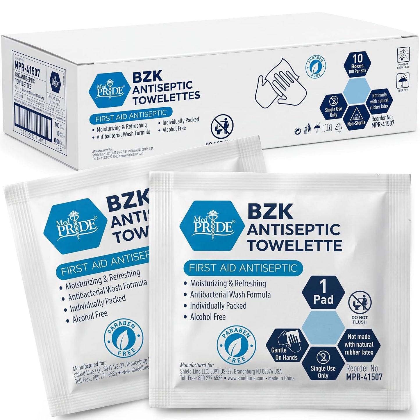 Individually Wrapped BZK Antiseptic Towelettes 5x7 – Alcohol-Free Wipes