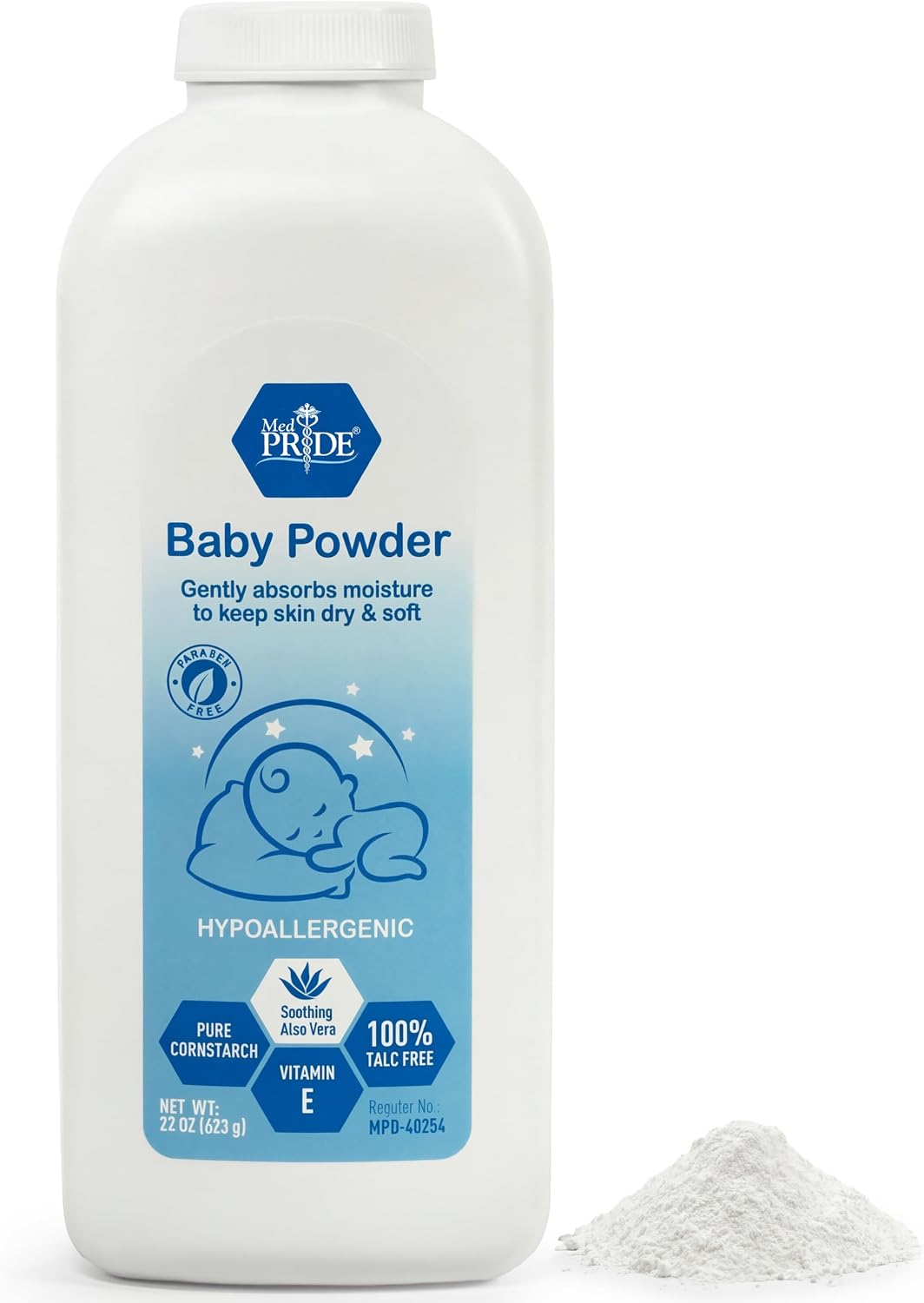 Baby Powder – Cornstarch with Aloe Vera & Vitamin E, 22 oz