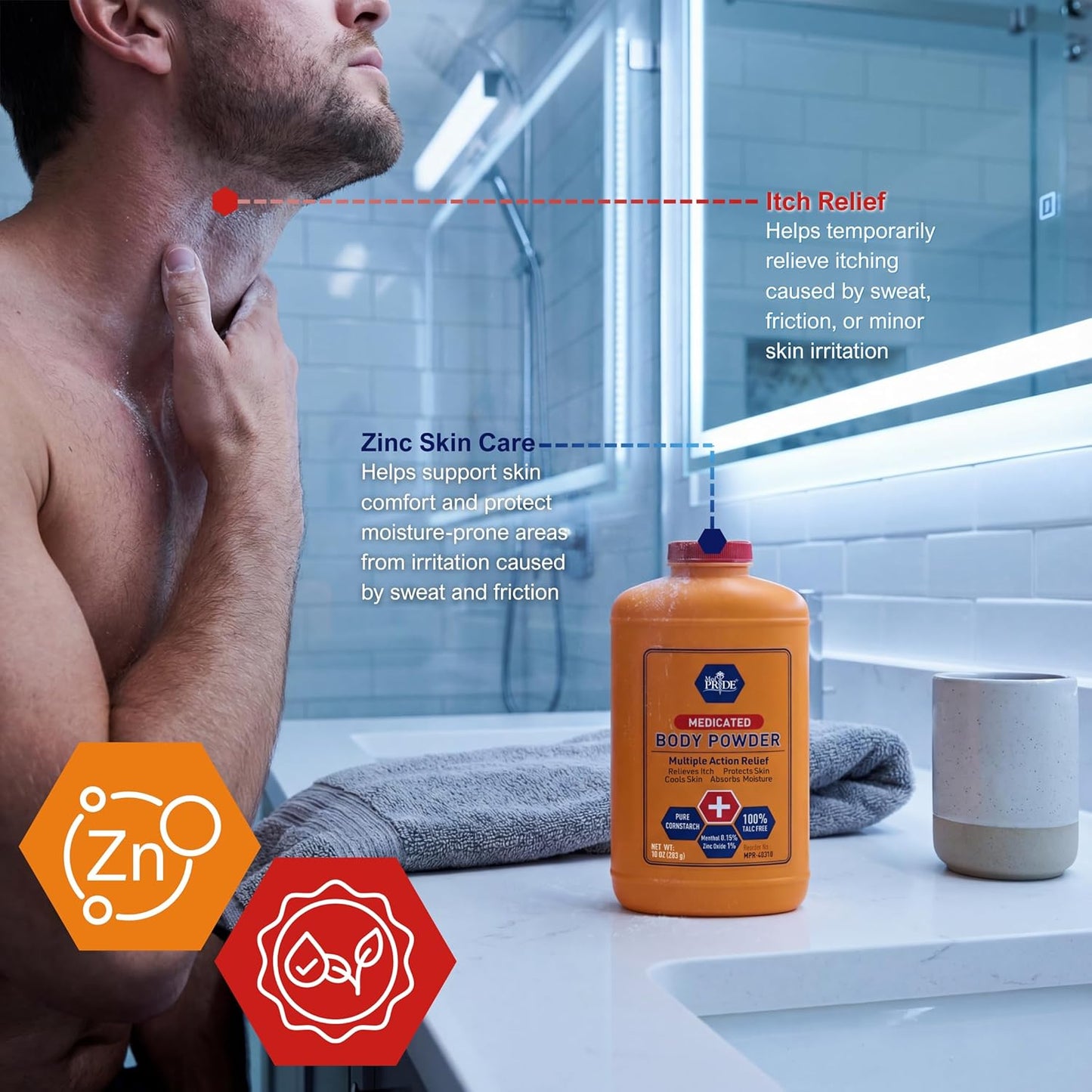 Medicated Body Powder – Talc-Free, Menthol & Zinc Oxide, 10 oz