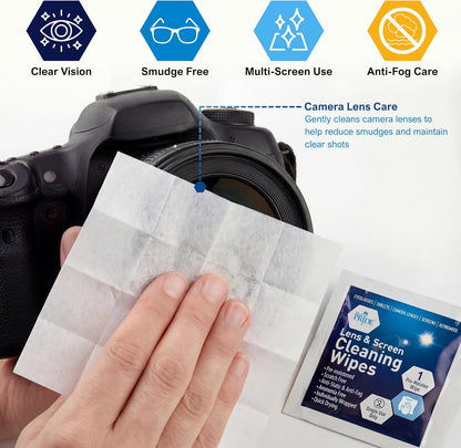 Lens & Screen Cleaning Wipes, Pre-Moistened - 200ct Box