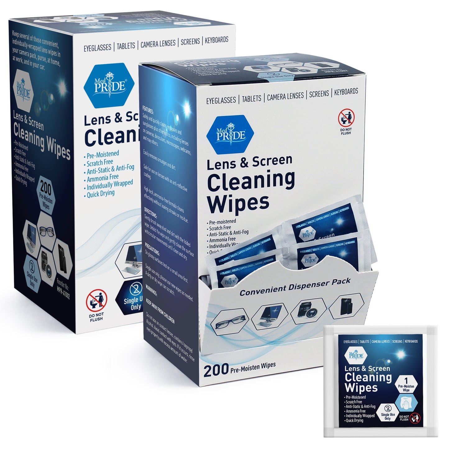 Lens & Screen Cleaning Wipes, Pre-Moistened - 200ct Box