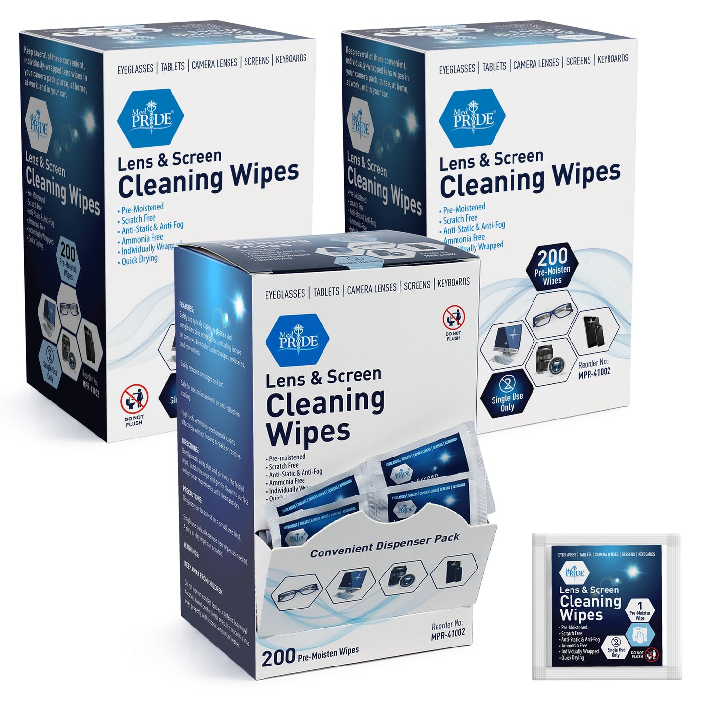 Lens & Screen Cleaning Wipes, Pre-Moistened - 200ct Box