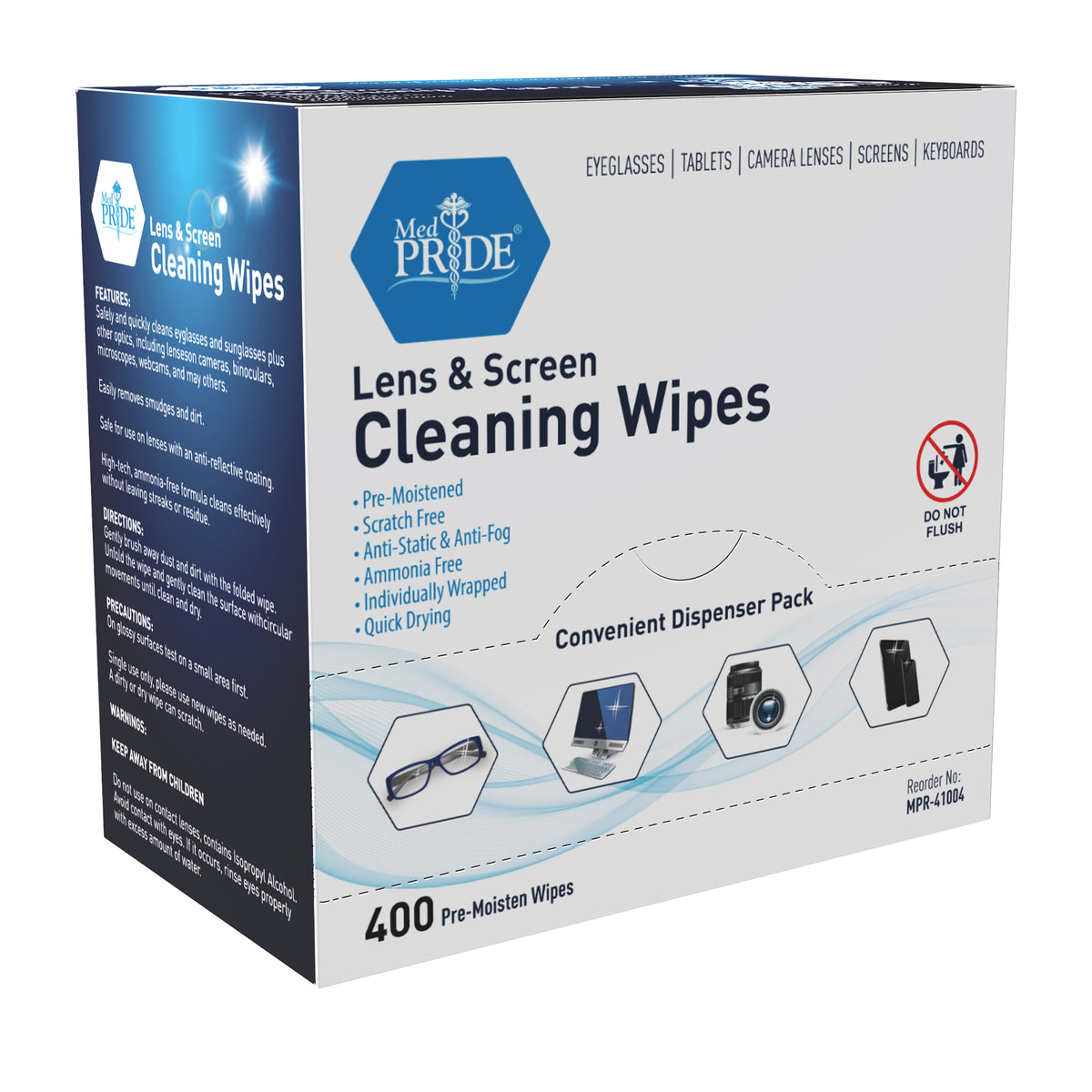 Lens & Screen Cleaning Wipes, Pre-Moistened - 400ct Box