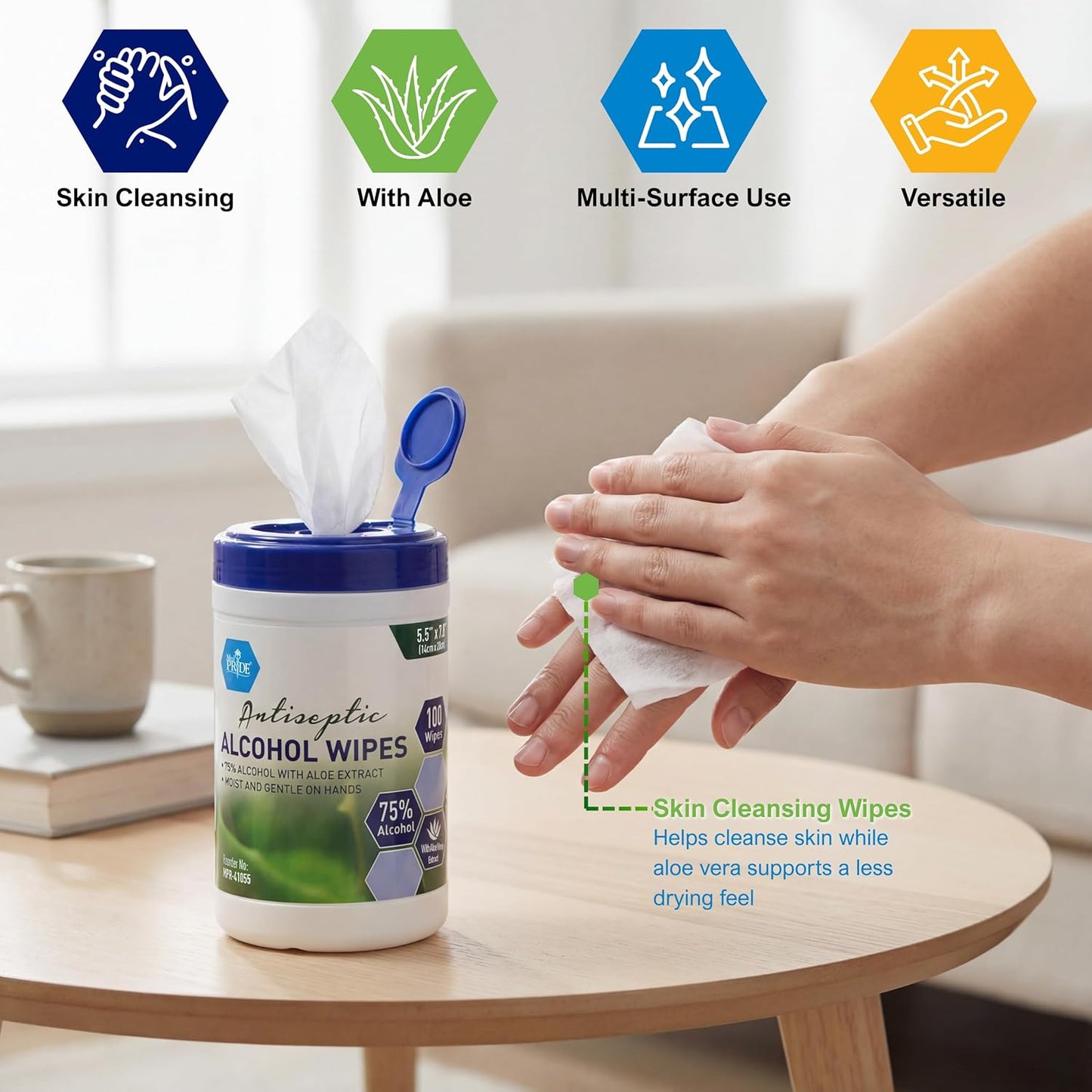 Antiseptic Alcohol Wipes with Aloe Vera – 5.5" × 7.8"