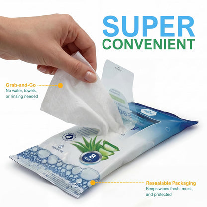 No-Rinse Antiseptic Bathing Wipes – Alcohol-Free 8" × 8"
