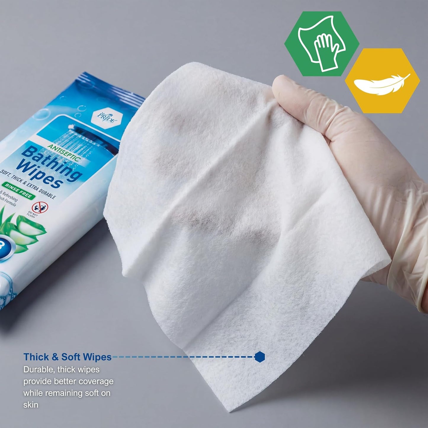 No-Rinse Antiseptic Bathing Wipes – Alcohol-Free 8" × 8"
