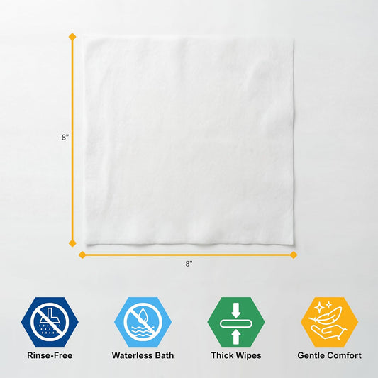 No-Rinse Antiseptic Bathing Wipes – Alcohol-Free 8" × 8"