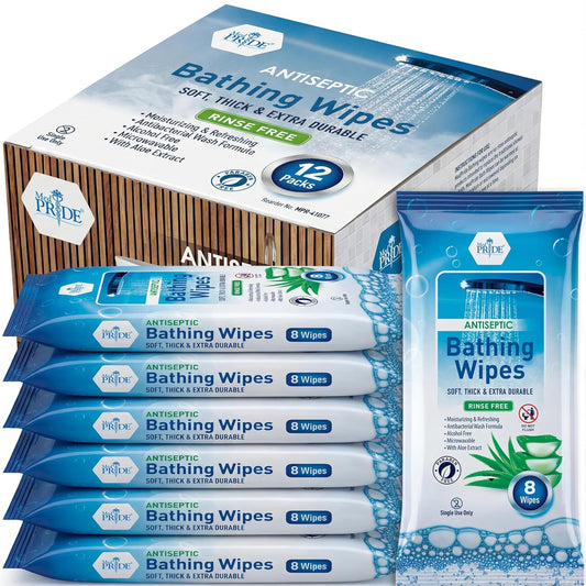 No-Rinse Antiseptic Bathing Wipes – Alcohol-Free 8" × 8"