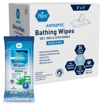 No-Rinse Antiseptic Bathing Wipes – Alcohol-Free 8" × 8"