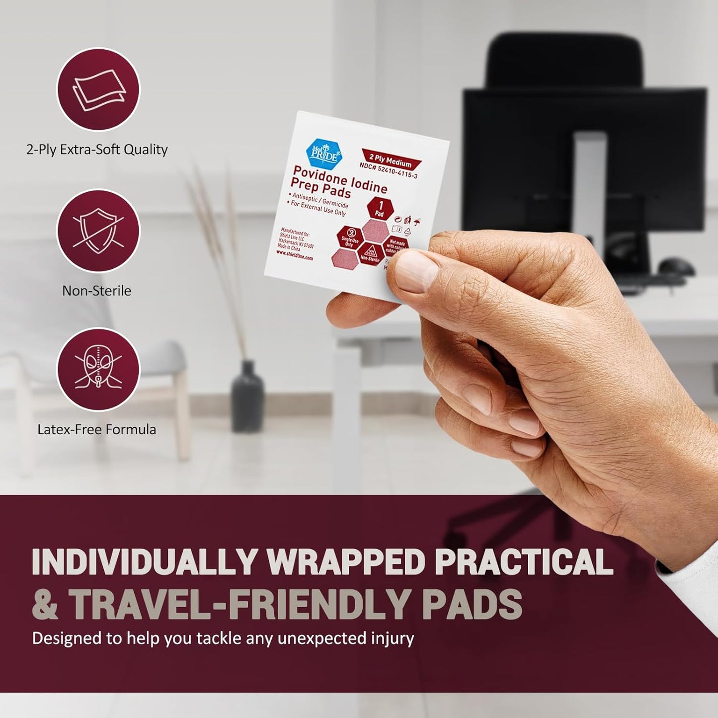 Povidone-Iodine Prep Pads – Individually Wrapped, Alcohol-Free