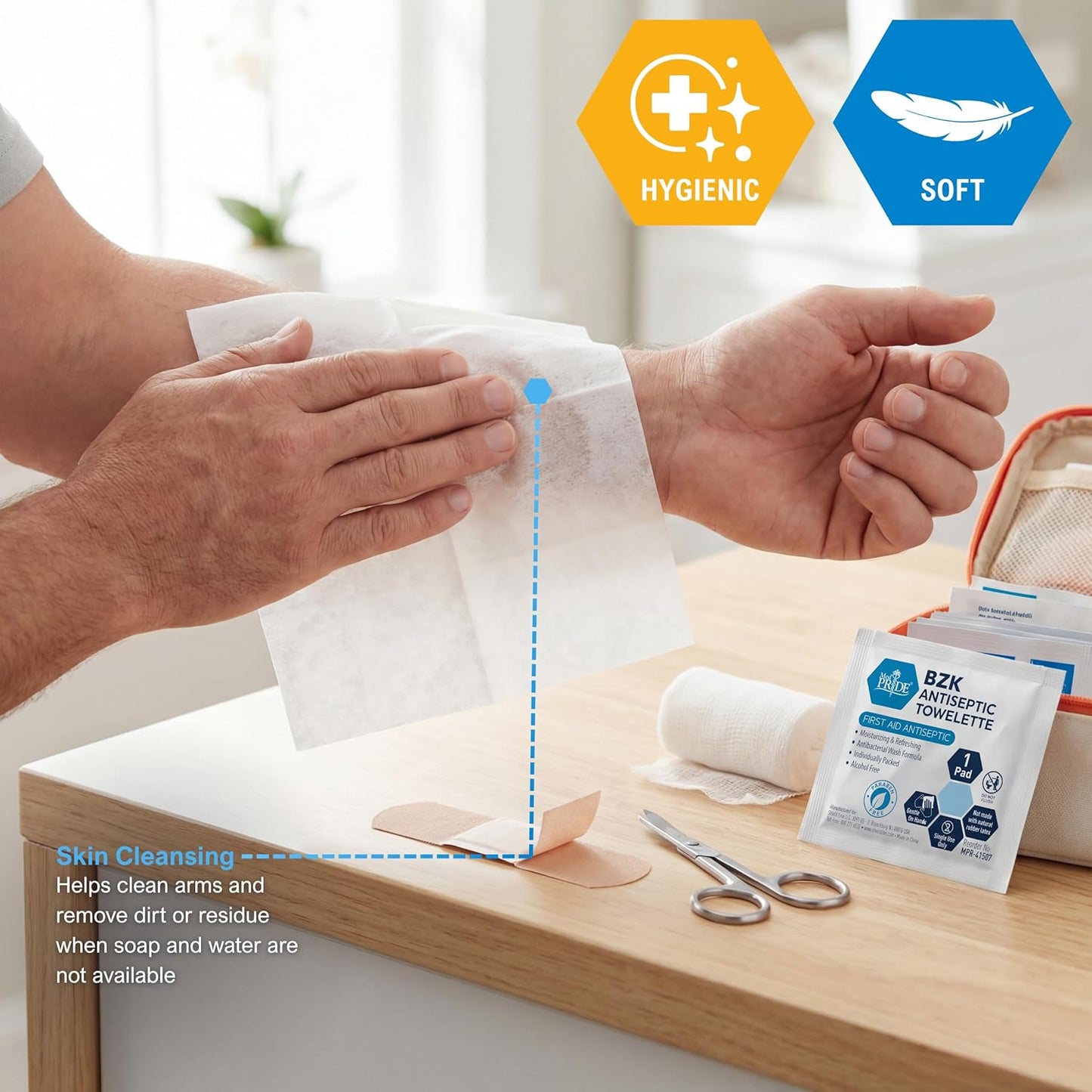 Individually Wrapped BZK Antiseptic Towelettes 5x7 – Alcohol-Free Wipes