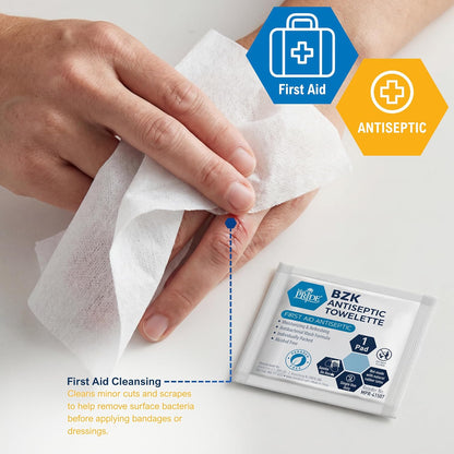 Individually Wrapped BZK Antiseptic Towelettes 5x7 – Alcohol-Free Wipes