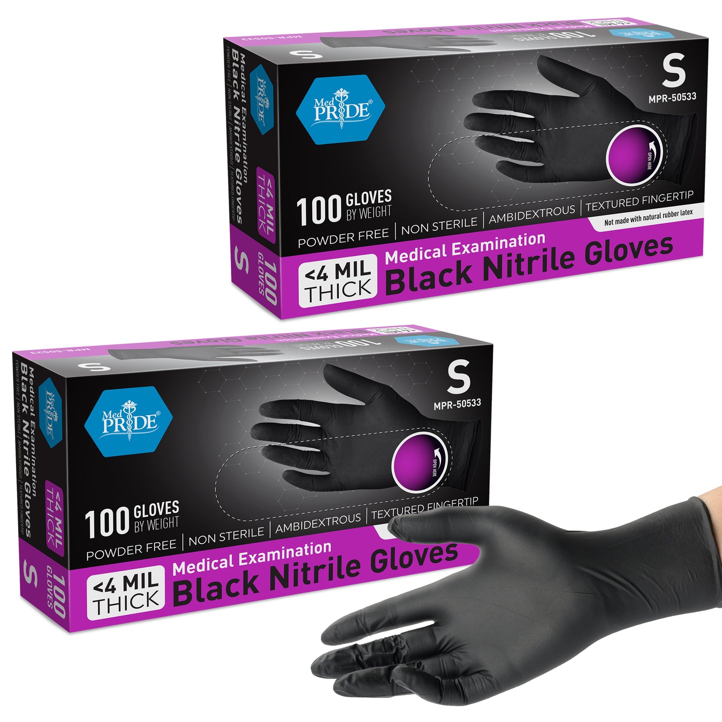 4 Mil Nitrile Medical Examination Gloves - Black - 100ct Box