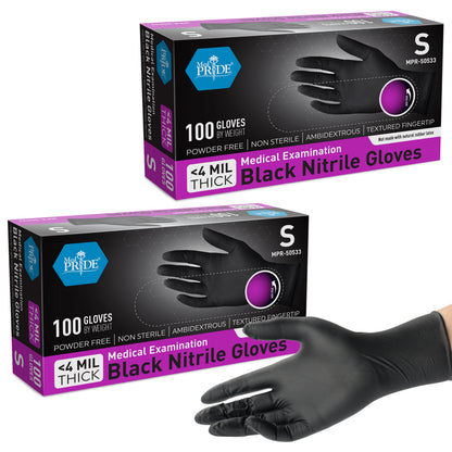 4 Mil Nitrile Medical Examination Gloves - Black - 100ct Box
