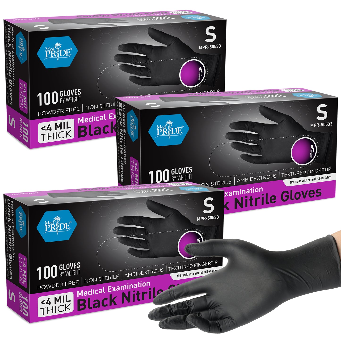 4 Mil Nitrile Medical Examination Gloves - Black - 100ct Box