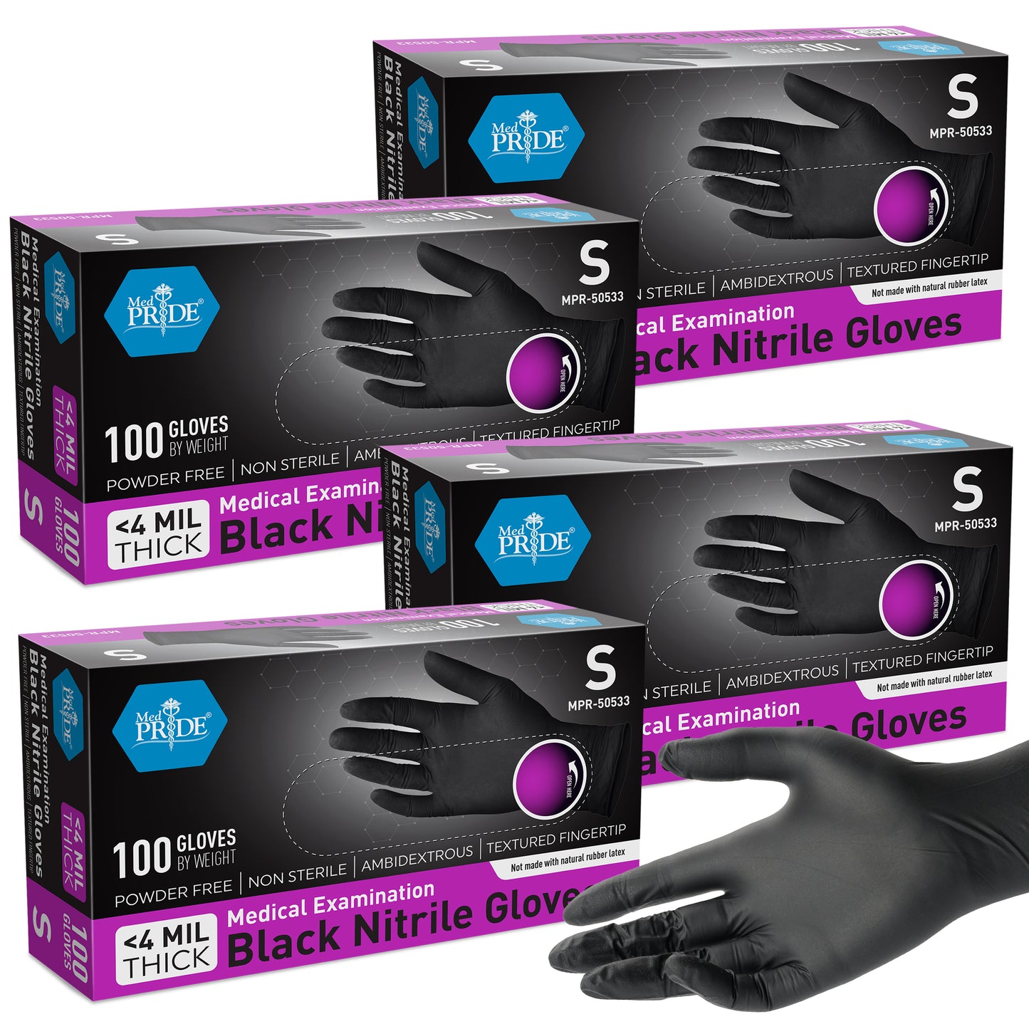 4 Mil Nitrile Medical Examination Gloves - Black - 100ct Box