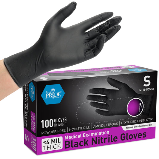 4 Mil Nitrile Medical Examination Gloves - Black - 100ct Box