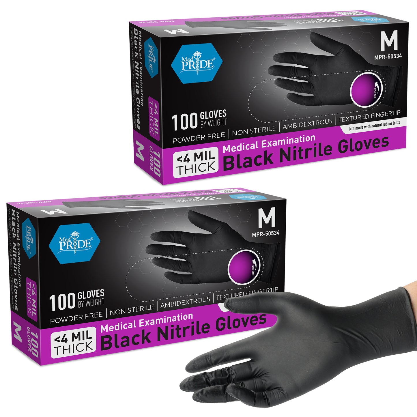 4 Mil Nitrile Medical Examination Gloves - Black - 100ct Box