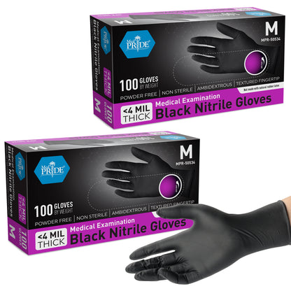 4 Mil Nitrile Medical Examination Gloves - Black - 100ct Box
