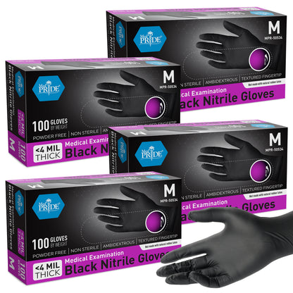 4 Mil Nitrile Medical Examination Gloves - Black - 100ct Box