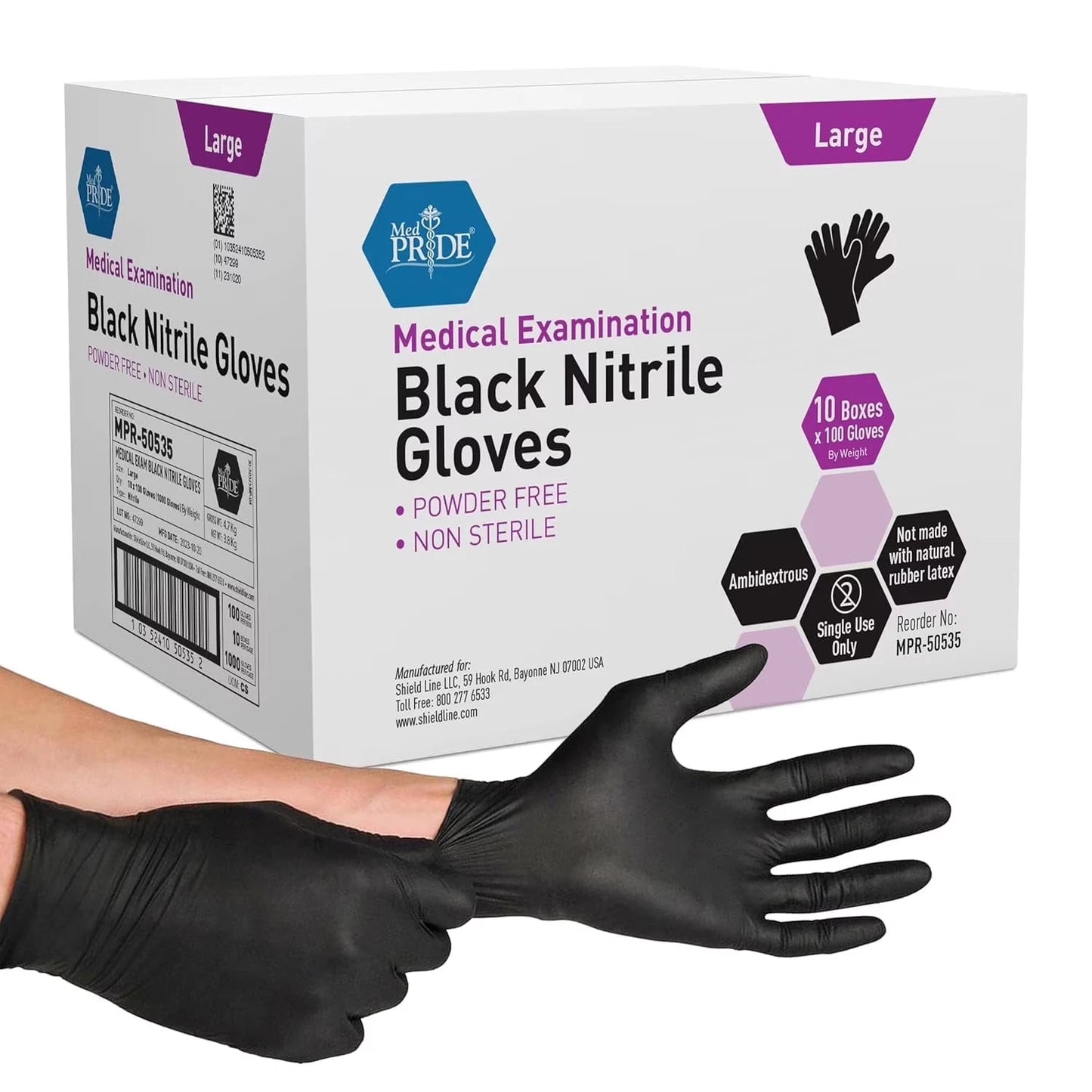 4 Mil Nitrile Medical Examination Gloves - Black - 100ct Box