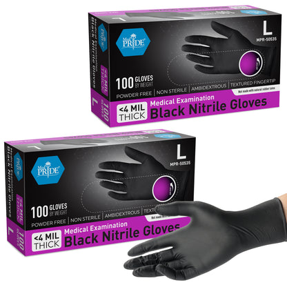 4 Mil Nitrile Medical Examination Gloves - Black - 100ct Box