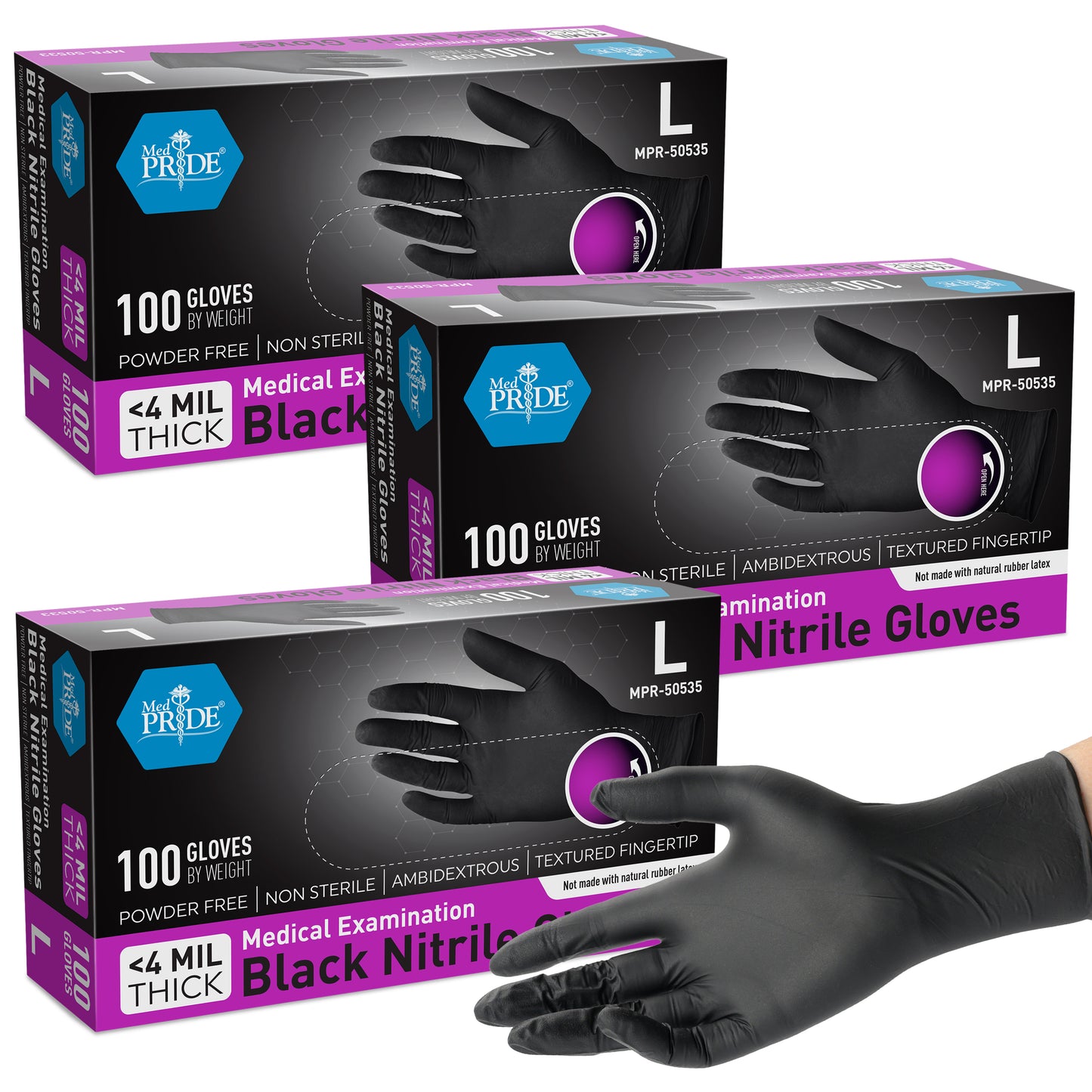 4 Mil Nitrile Medical Examination Gloves - Black - 100ct Box