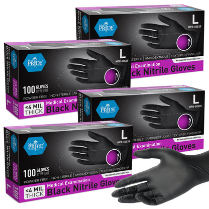 4 Mil Nitrile Medical Examination Gloves - Black - 100ct Box