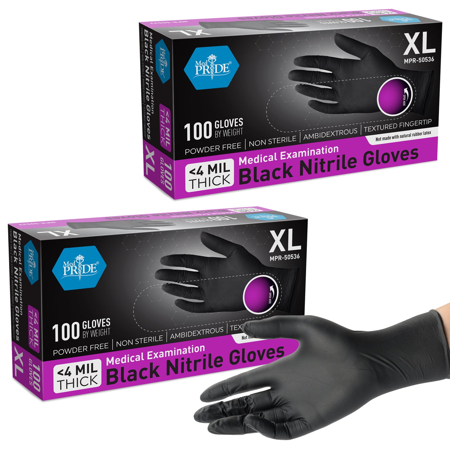 4 Mil Nitrile Medical Examination Gloves - Black - 100ct Box