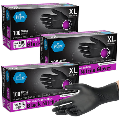 4 Mil Nitrile Medical Examination Gloves - Black - 100ct Box